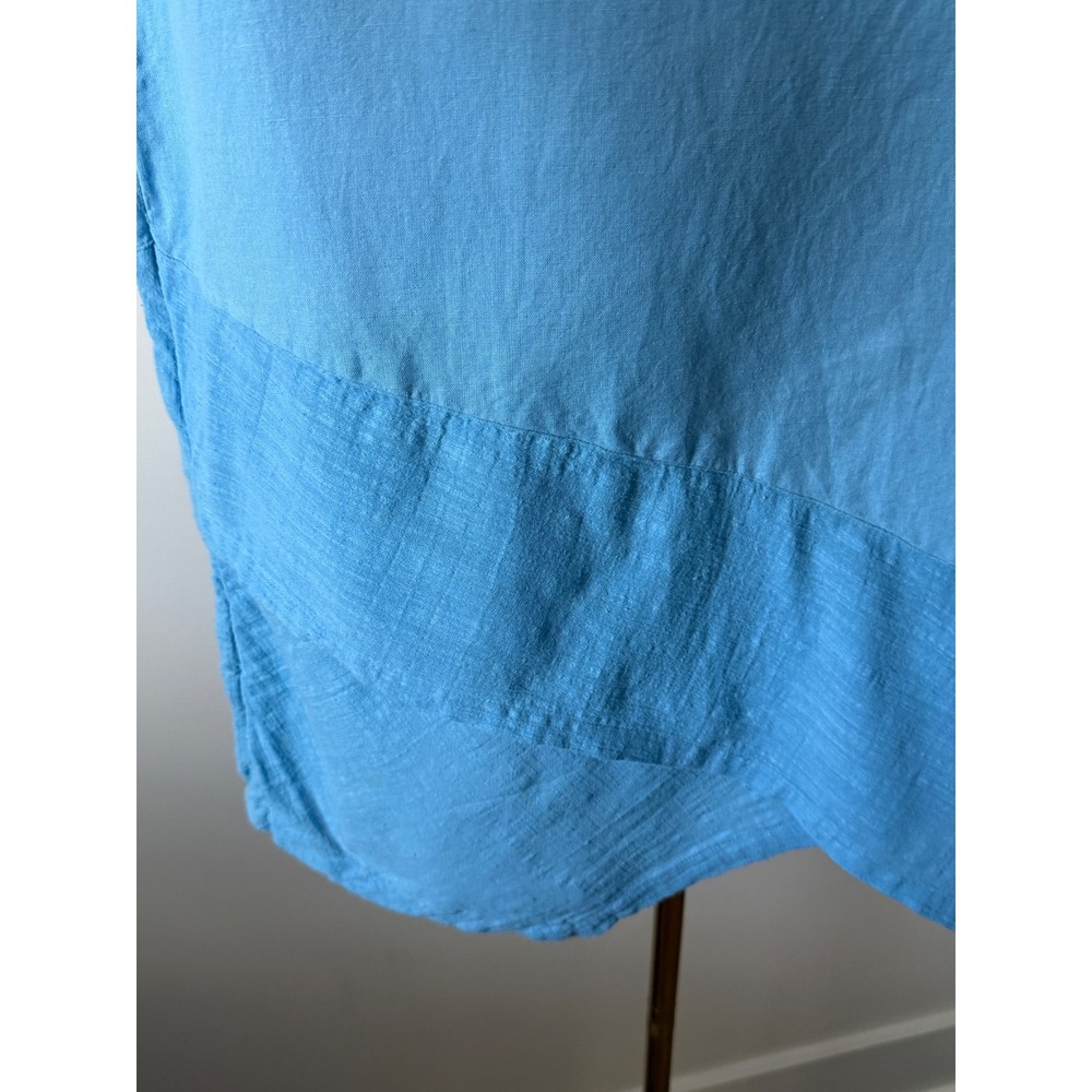 Soft Surroundings Blue Linen Blend Henley Tunic Top Asymmetrical Hem Women's 1X - Picture 3 of 13